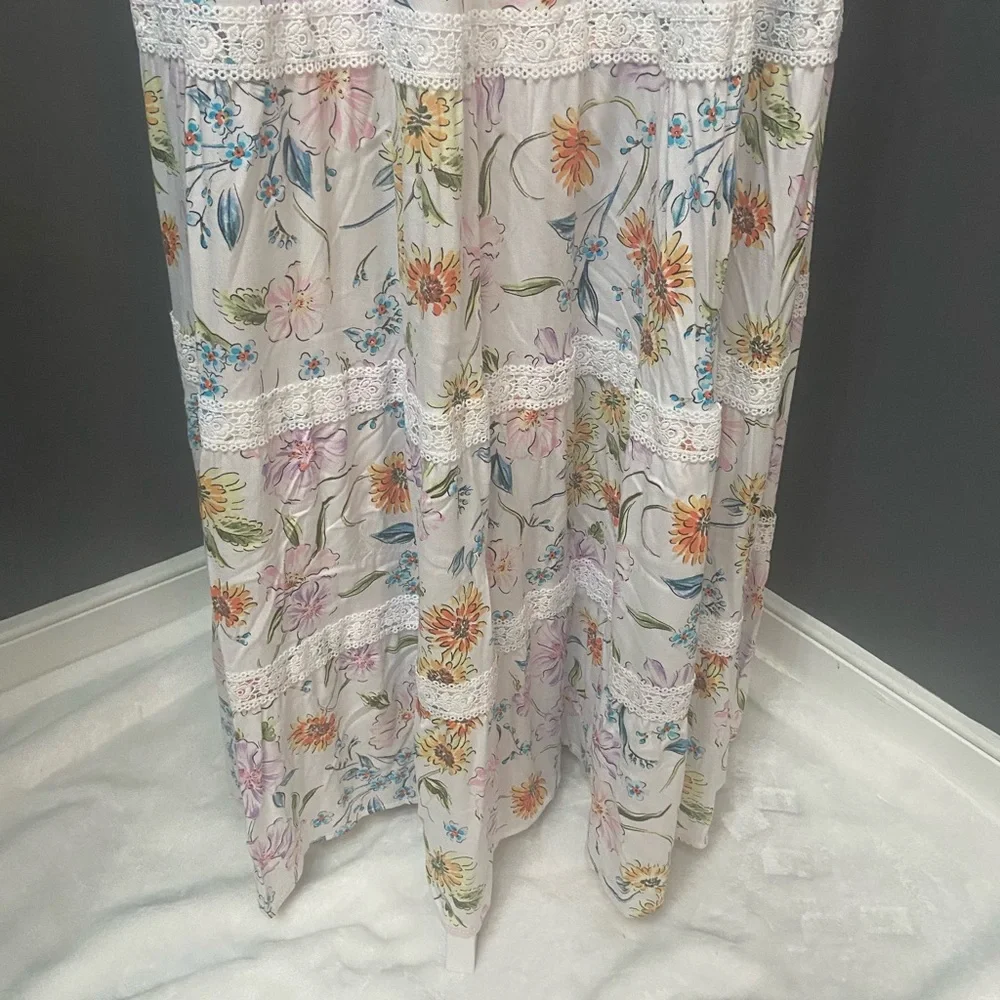CROWN & IVY Long Maxi Floral Sundress Dress Milkmaid Tiered Lace Smocked XL - Picture 7 of 17